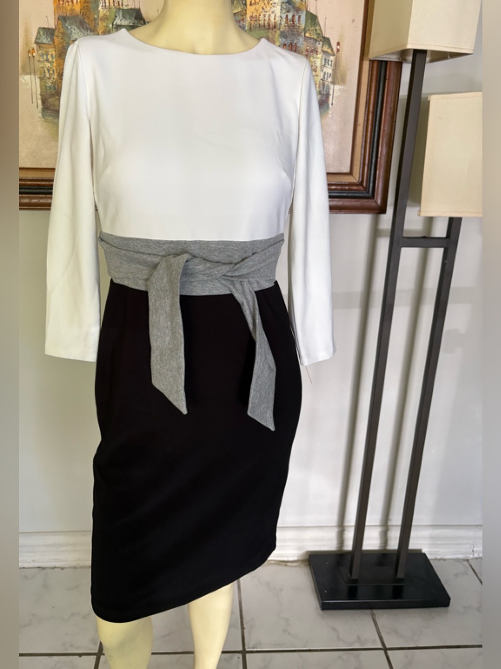 Ralph Lauren Color Block Dress With Gray Waist Tie Size 12